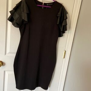 Faux leather sleeve bodycon dress​​